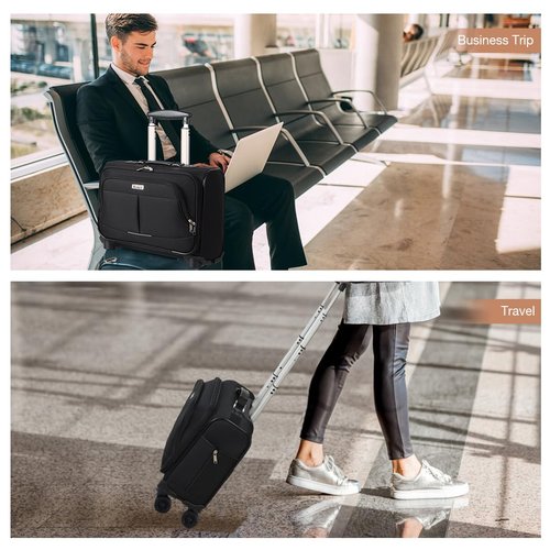 Lekebobor Rolling Laptop Bag With a Compact Combination Lock，Rolling Laptop Briefcase on Wheels for Women/Men Fits Up to 15.6Inch computer Bags Water Resistant for Work Travel and Business, Black