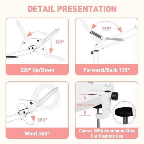 KUVRS 10X Magnifying Floor Lamp with Light, 5 Wheel Rolling Base Esthetician Light, 2200 Lumens Infinite Warm & Cold Dimming LED Magnifier, Standing Mag Lamp for Sewing Drawing Crafts Facial Nail
