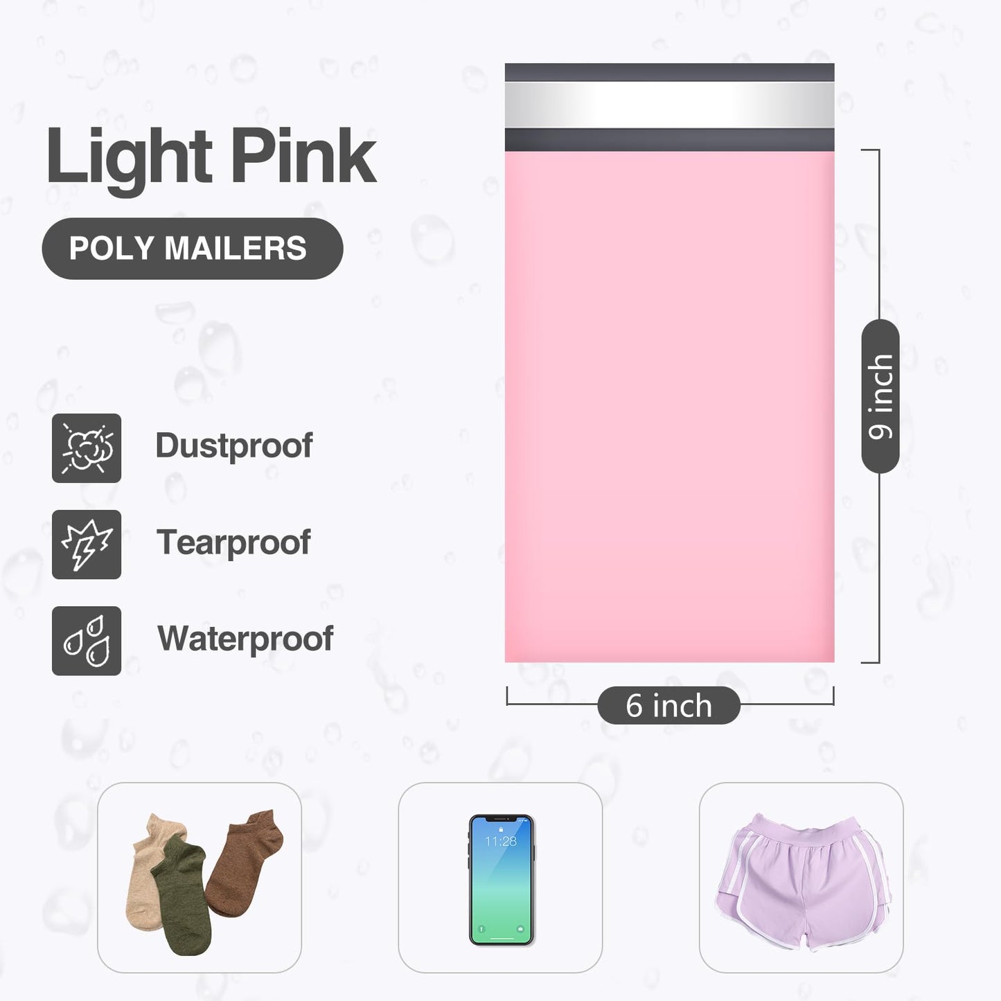 UCGOU Poly Mailers 6x9 Inch Light Pink 200 Pack Mini #1 Shipping Bags Strong Mailing Envelopes Thick Self Seal Adhesive Waterproof and Tear Proof Boutique Postal Small Business for Jewelry and More