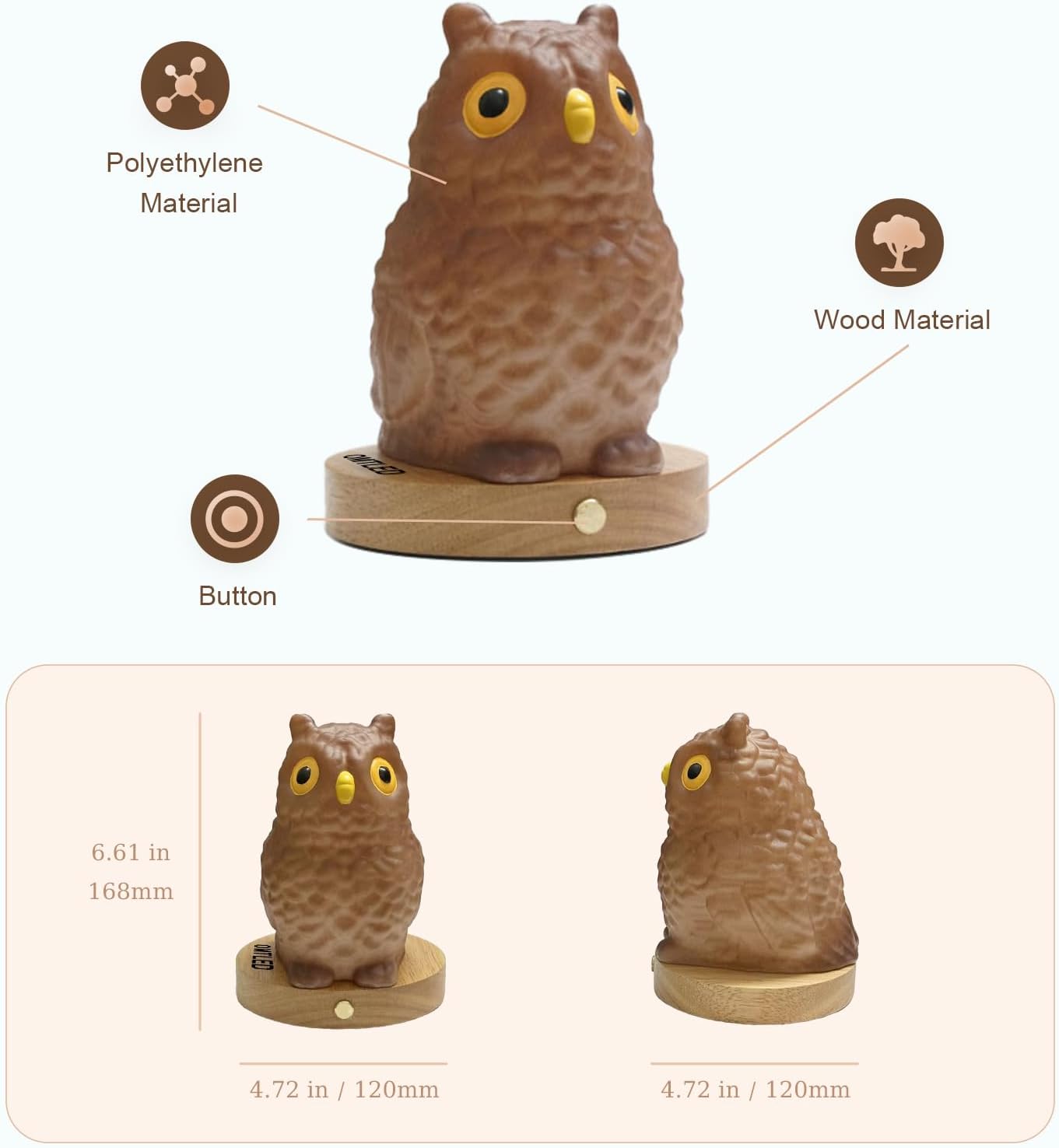 Skiennix Owl Table Lamp - Dimmable LED Night Light with Remote Control | Portable Touch Control (Large)