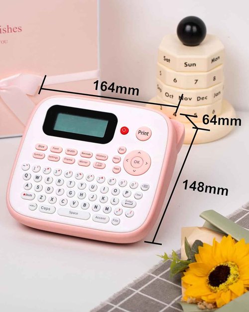 Vixic Pink Label Maker, D210S Label Maker with Tapes Waterproof, Handheld Label Makers Labeler Includes USB-C for Power, Easy-to-Read Screen, Multiple Fonts Icons Frames for Home Office Organization
