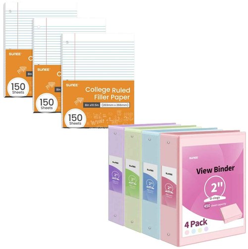 SUNEE 3 Ring Binder 2 Inch & Loose Leaf Paper College Ruled Paper, Office Binder Supplies