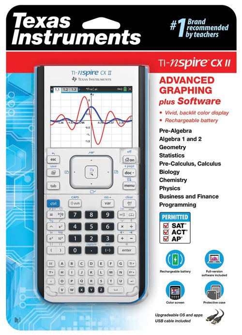 Texas Instruments TI-Nspire CX II Color Graphing Calculator with Student Software (PC/Mac) White 3.54 x 7.48
