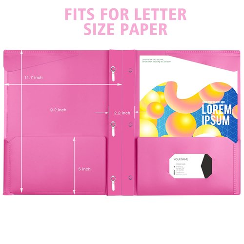 INFUN Heavy Duty Plastic Pocket Folder with Prongs and Clear Front Pocket - 18 Pack, 3 Prong Folders with Pockets and Card Slot, Assorted Colors