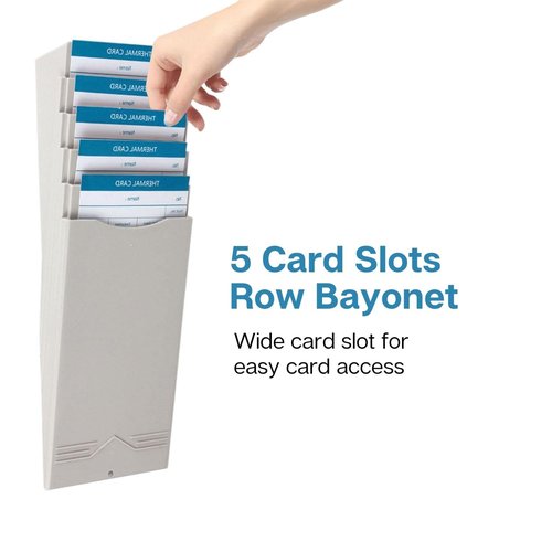 Flexzion Time Card Holder Wall Mount Rack 5 Pocket Slots Expandable Stacking Compatible with 7" inch Cards Pyramid Series 2000 6000 Attendance Payroll Recorder for Office Punch In Clock Out (Beige)