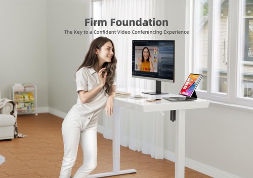YDN Glass Standing Desk With Drawers, 48 x 24 Inch Electric Stand Up With USB Ports, Adjustable Height for Home Office, White
