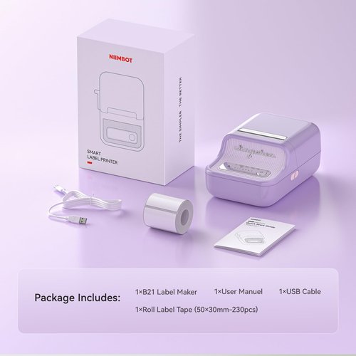 NIIMBOT B21 Pro Sticker Printer, 300DPI, Fun APP, Portable Inkless Label Printer, Bluetooth Sticker Maker for DIY Crafts, Notes, Scrapbook, Photo, Custom Labels & Gifts,Home Organization (Violet)