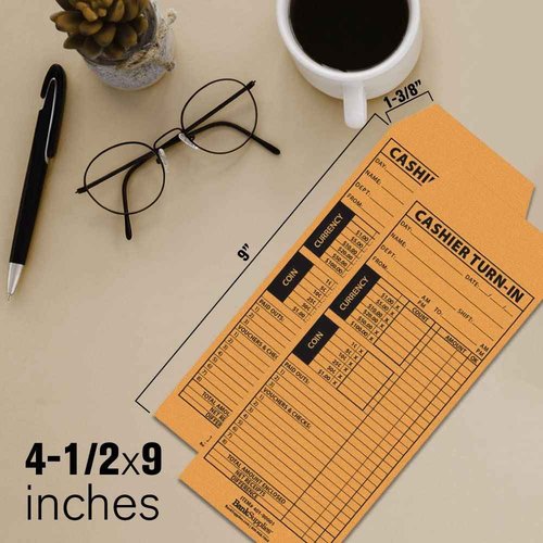 BankSupplies 4 1/2W x 10 3/8H, Cashier Turn-In Envelopes, 500 Brown Kraft Paper Envelopes, Standard Open End with Moisten and Seal Closure