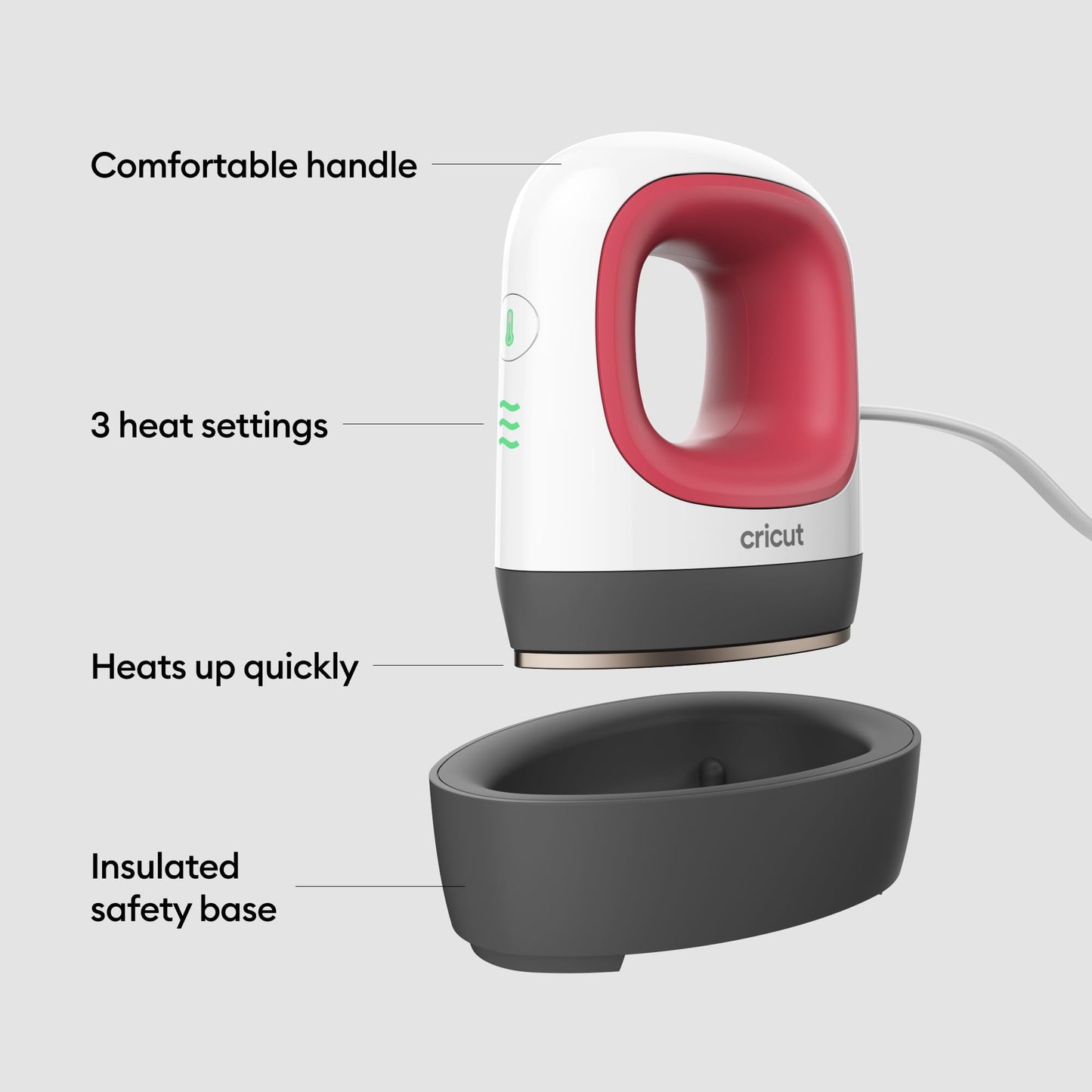 Cricut EasyPress Mini Heat Press - For Pressing Small Objects Like Shoes, Stuffed Animals, Hats & More - 3 Heat Settings & Precision Tip - Ceramic-Coated Heat Plate - Compact & Lightweight - Raspberry