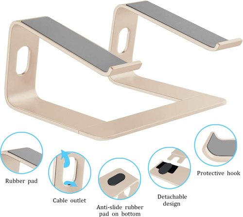 Orionstar Laptop Stand Aluminum Laptop Riser Compatible with Mac MacBook Air Pro 10 to 15.6 Inch Notebook Computer, Ergonomic Elevator Holder (Gold)