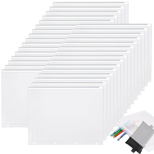 60 Pieces 4 Ring Binder Zipper Pouch 4 Holes Clear Poly Zip Envelopes Waterproof PVC Zipper Folders Binder Pouch Filing Bags for School Office Travel Storage Document Letter Size Supplies (A4 Size)