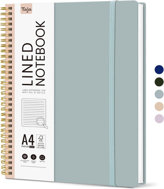Taja Spiral Lined Notebook - Large 8.5"x11" College Ruled Journal for Work | Airy Blue Cover