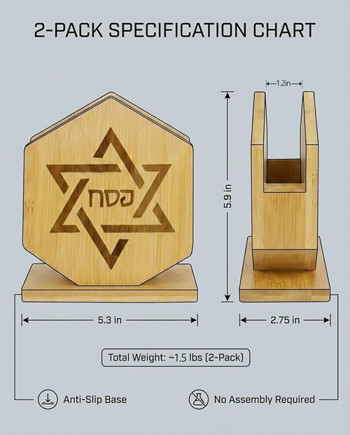 Skiennix 2-Pack Bamboo Hexagonal Judaica Decor - Stylish Star of David Napkin Holders | Modern Jewish Home Organization