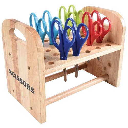 Constructive Playthings Natural Wood Scissors Holder, Classroom, Playroom, Craft Room Organization, Holds 30 Pairs of Kids' Scissors