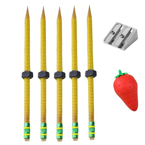 Rhaum Threaded Fidget Pencil, Threaded Pencils for ADHD, Twist and Write Weighted Wooden Pencil Fidgets, Textured Sensory Pen-cil Sleeve, Office Gadgets, Autism Learning Materials, Spin Pen(5pcs)