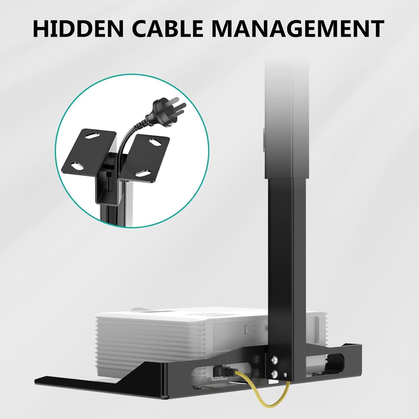 WALI Projector Ceiling Mount Tray - Height Adjustable Holder with Hidden Cable Management | Fits Projectors Up to 22lbs, Black