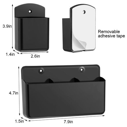 CroBlissful 8 Pack Remote Control Holder 2 Pcs Three Compartments Universal Remote Control Holders 6 Pcs 1 Compartment TV Remote Holder Adhesive Holder Stick on Wall Mount Phone(Black)
