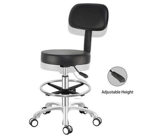 Antlu Rolling Adjustable Stool Drafting Chair for Office Shop Kitchen Medical Salon,Swivel Stool with Wheels and Back (Black, with Foot Ring)