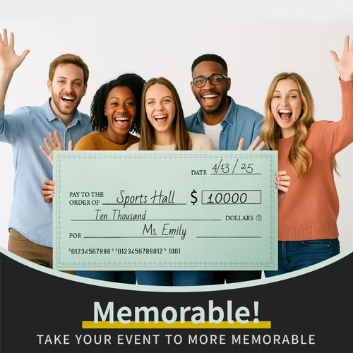 Giant Check for Presentations, 36 x 16 Dry Erase Big Blank Check, Fake Check, Oversized Checks for Fundraisers, Prizes, Awards,Retirement, Charity & Donation Events