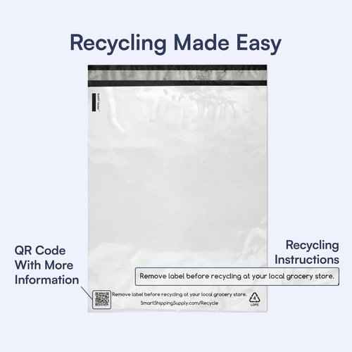 100 Count, 12x15.5 inch Eco Friendly Poly Mailers 100% Recycled Packaging Envelopes Supplies Mailing Bags 2.5 Mil Thick - SMART Mailer