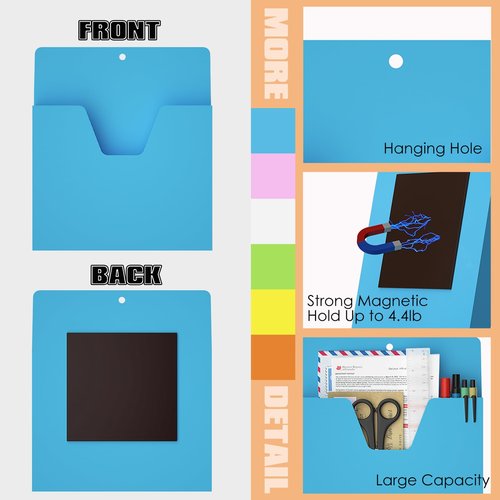 MFTEK Magnetic File Holder 6 Pockets Paper Holder, Hanging File Organizer Magazine Rack Office Supplies Storage for Cabinets, Whiteboard, Magnetic Mail Letter Folder Storage for Refrigerator