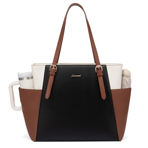 LOVEVOOK Laptop Tote Bag for Women With Large Cup Holder, Leather Work Tote Bag for Women,15.6 Inch Professional Computer Briefcase Business Teacher Commuter Shoulder Bag,Office Travel Gift
