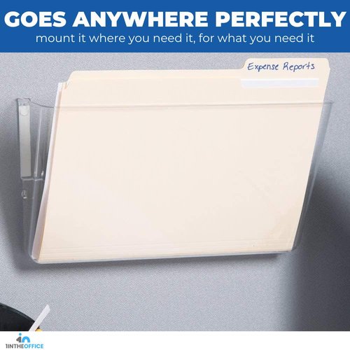 1InTheOffice Clear Wall File Holder, Mounted Single Pocket, Letter Size, Expandable, Plastic
