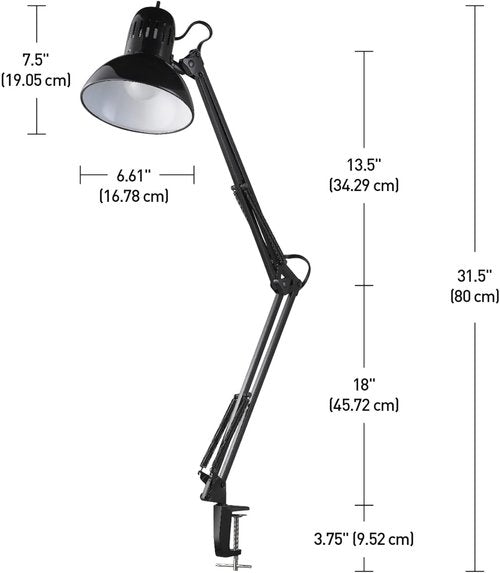 Globe Electric 12641 Architect Swing-Arm Clamp-On Lamp - Black Finish with LED Bulb Included