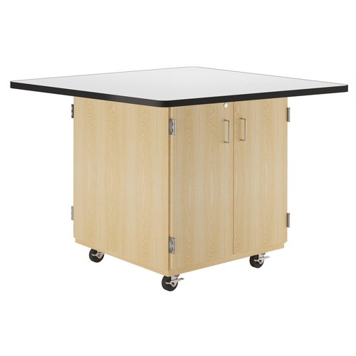 Diversified Spaces Intermix Mobile Collaboration School Workstation, 48"x48"x30'' Cabinet W/Adj. Shelf, Top Erasable, Edge Black, Solid Oak, 4 Casters, Makerspace, Art, Classroom