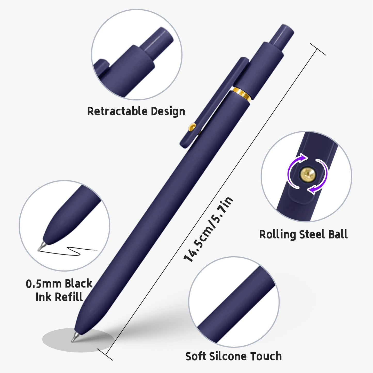 UIXJODO 6 Pcs Gel Pens 0.5mm Quick Dry Black Ink Pens Fine Point Smooth Writing Pens, Cute Office and School Supplies Gifts for Women Teacher Students (6 Pcs Vintage Gold)