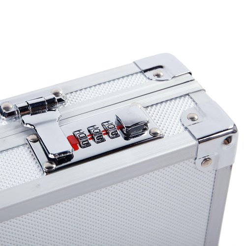 Portable Password Storage Case, Aluminum Alloy Briefcase with Password Lock and Handle, Multifunctional Metal Hard Case, Protective Outdoor Storage Toolbox for Business Home Travel, Silver