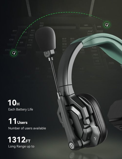 Hollyland Solidcom SE PRO 6-Users ENC Noise Cancellation Wireless Intercom Headset System 1312ft Team Communication with 3.5mm Single Ear Headset for Movie Shoot Live Show (1.9GHz Version)