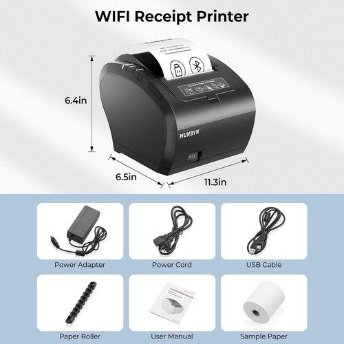 MUNBYN WiFi Receipt Printer with USB Port, 80mm POS Printer Works with Square Mac Windows Chromebook Linux Cash Drawer, ESC/POS (P047 WiFi), Do Not Support Clover Ubereats Shopify Bluetooth 5G WiFi