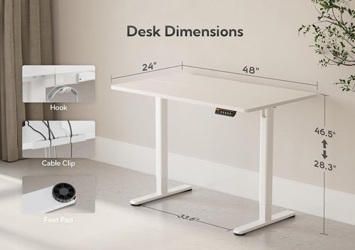 Claiks Electric Standing Desk - Adjustable Height Sit-Stand Home Office Desk | 48x24 Inches, White Frame/Top