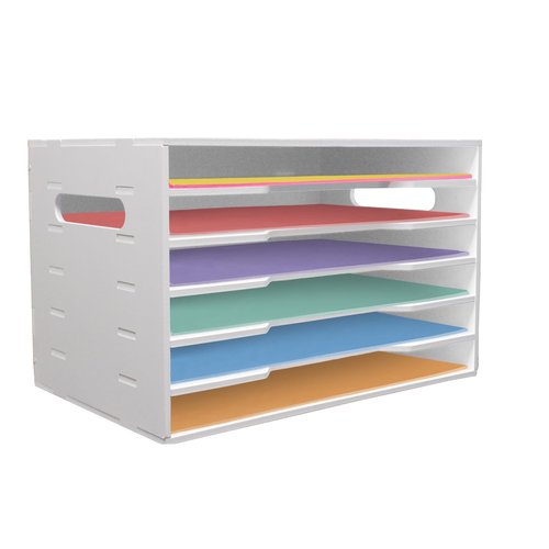 12x18 Construction Paper Organizer,6 Tier Construction Paper Organizer,File Sorter Storage,Large File Suitable for Home,School and Offices,White