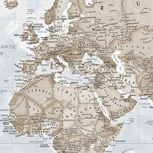 Maps International - Giant World Map Mural - Mega-Map Of The World Wallpaper - 91 x 62 - Neutral Colors