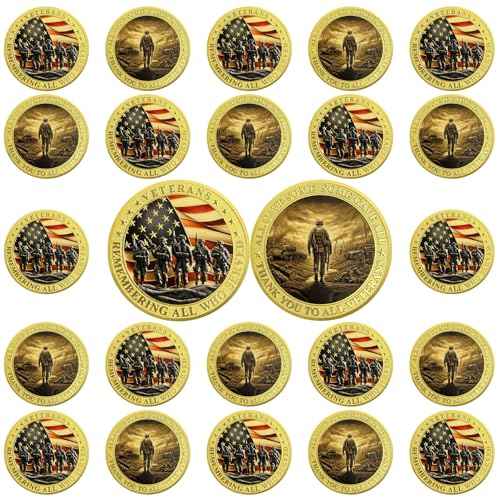 BHealthLife 24Pcs Military Soldiers Challenge Coins Veterans Coins Honoring All Who Served Bulk Pack Appreciation Gifts - Thank You to All Veterans
