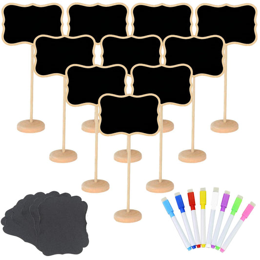 20 Pack Wood Mini Chalkboard Signs, Small Chalkboard Labels with Support Easels, Tabletop Chalk Board Sign for Table Display, Place Cards, Food Labels, Message Board Signs, Weddings Decoration (Wave)