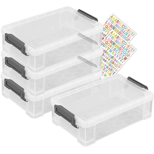 LATEEFAH Pencil Case, 4 Pack Plastic Pencil Box Clear Marker Organizer Storage Containers with Lids, Extra Large Stackable Storage Boxes for Crafts, Home, Office Supplies