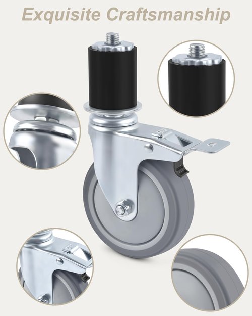 ERKOON Prep Table Caster Wheels Set, 4 Heavy duty Expanding Stem Casters legs Fit 7/8", 1", 1-1/2", 1-5/8" Tube Leg Stainless Steel Table for Stainless Steel Furniture Legs,Cart, Kitchen Workbench(4")