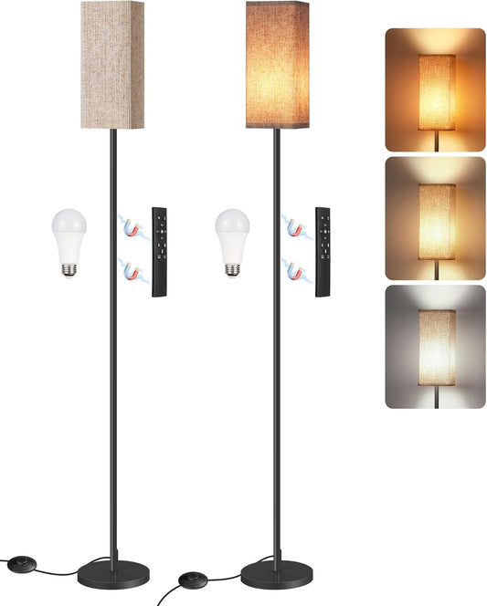 Skiennix Dimmable Floor Lamp - Modern Corner Lamp with Remote & Foot Switch | Beige & Black, 64.2” Tall