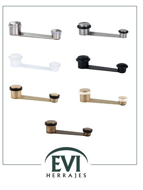 EVI Herrajes | Door Swivel Retainer Stop | Useful Hole 70 mm Thick | Black Rubber | Matte Finish Brass | Adhesive Fixing or with Screw+Dowel | Mod. I-152DUALLMT