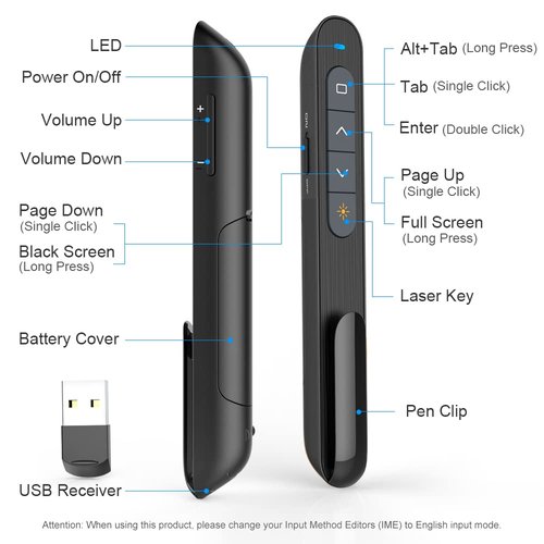 Norwii N27 Presentation Clicker, Clicker for PowerPoint Presentations, PowerPoint Clicker with Pointer for Presentations, Pointer Clicker Presentation Remote - Black