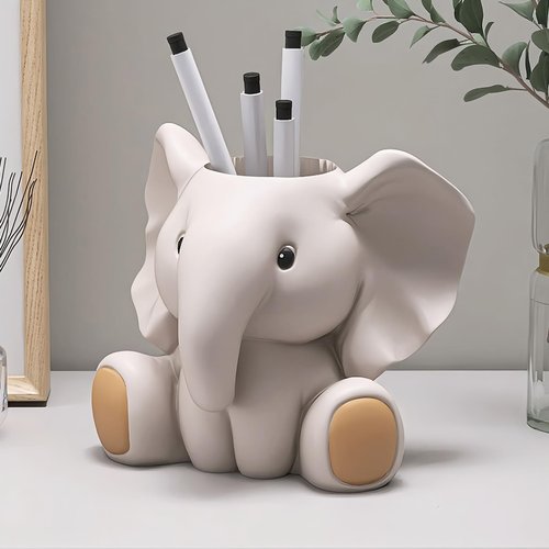 ZKSYLSM Elephant Pencil Holder, Cute Resin Pen Cup Desk Organizer, Decorative Animal Statue Pen Holder for Office, Home Workspace and Gift for Elephant Lovers