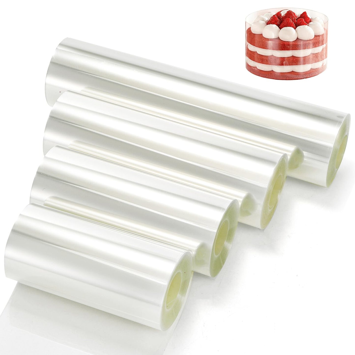 YOUEON Cake Collars Acetate Roll 4/4.7/6/8 x 394 Inch, Clear Cake Acetate Sheets & Strips for Chocolate, Mousse, Baking, Transparent Surrounding Edge Wraping Decorating, Shaker Cards