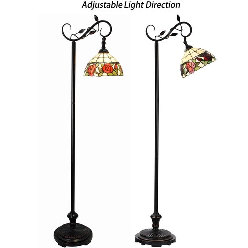 Bieye L10804 Rose Flower Tiffany Style Stained Glass Reading Floor Lamp 59.5 inches Tall, Red