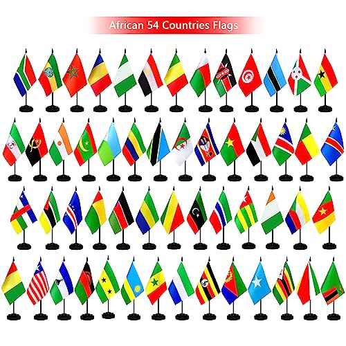 TSMD Africa African 54 Countries Desk Flags Set Small Mini Office Table Stick Flag with Stand Base for Classroom Decorations,5x8 Inch
