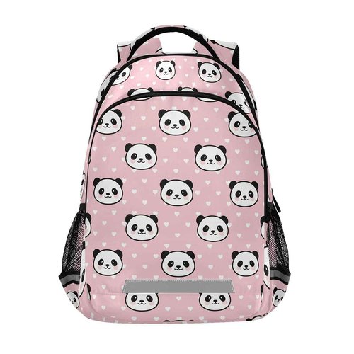 MNSRUU School Backpack with Chest Strap, Dot With Cute Panda Laptop Backpack, Travel Hiking Backpack for Boys Girls, Rucksack, Knapsack