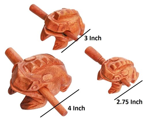 Thai Percussion Instruments Wooden Frog 3 Pcs Set of 4 Inch Frog, 3 Inch Frog, 2.25 Inch Frog, Wooden Frog Musical Instrument Home Decor (Brown Color)