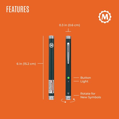Marathon Multi Symbol Laser Pointer, Green - 20X Brighter Than Red Laser - 1 Mile Night-time Range & Visible in Broad Daylight - TAA Compliant - 4 Custom Pointers - Two AAA Batteries Included